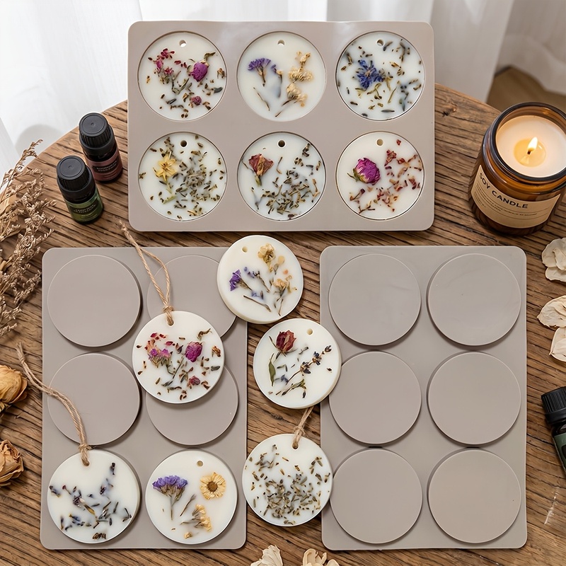 Melt Pour Soap Base - 6-fach runde Silikonform für Anhänger, DIY-Aromatherapie-Wachstablettenform,