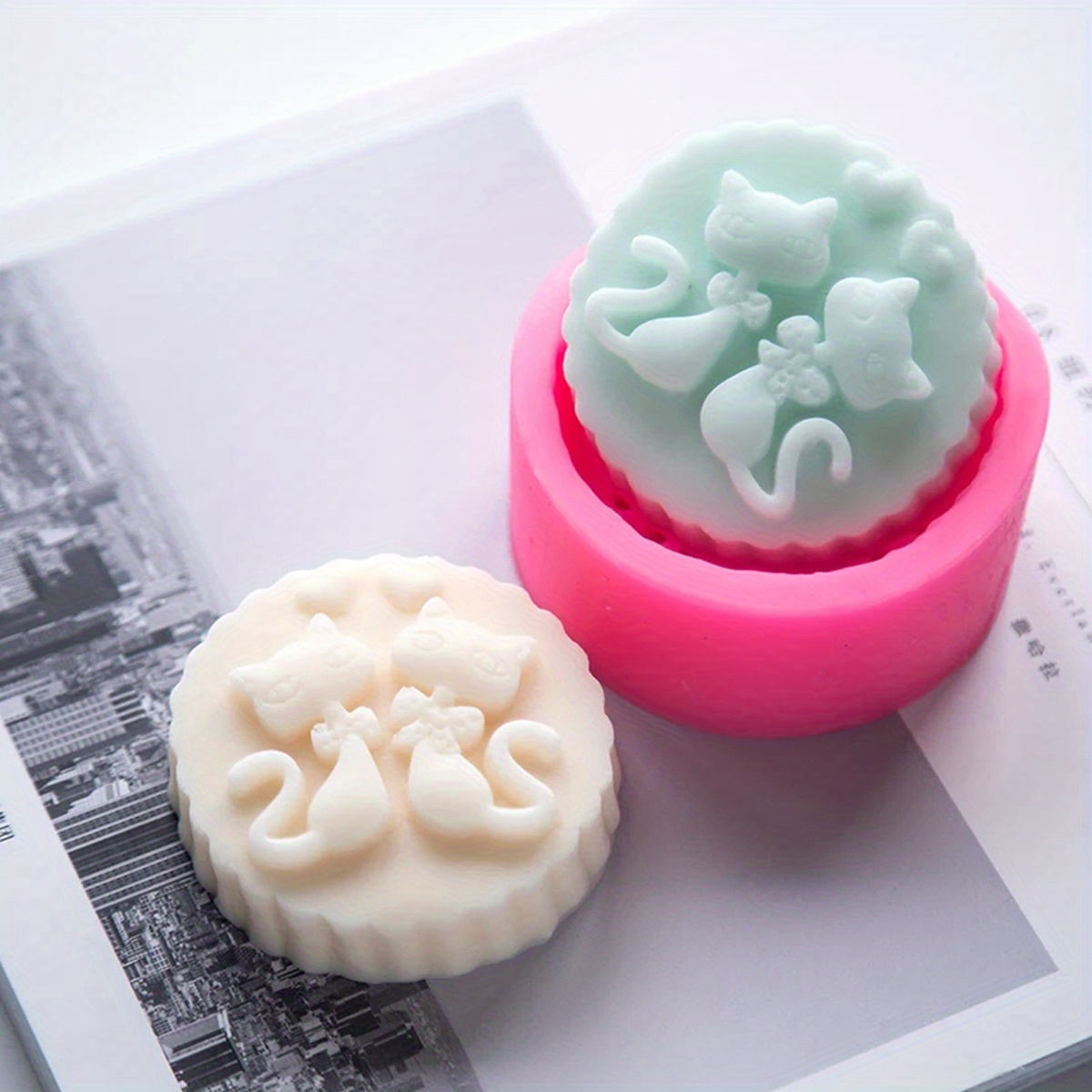 Soap Making Instructions - 1-teilige Silikon-Katzen-Seifenform - Runde DIY-Kerzenform für