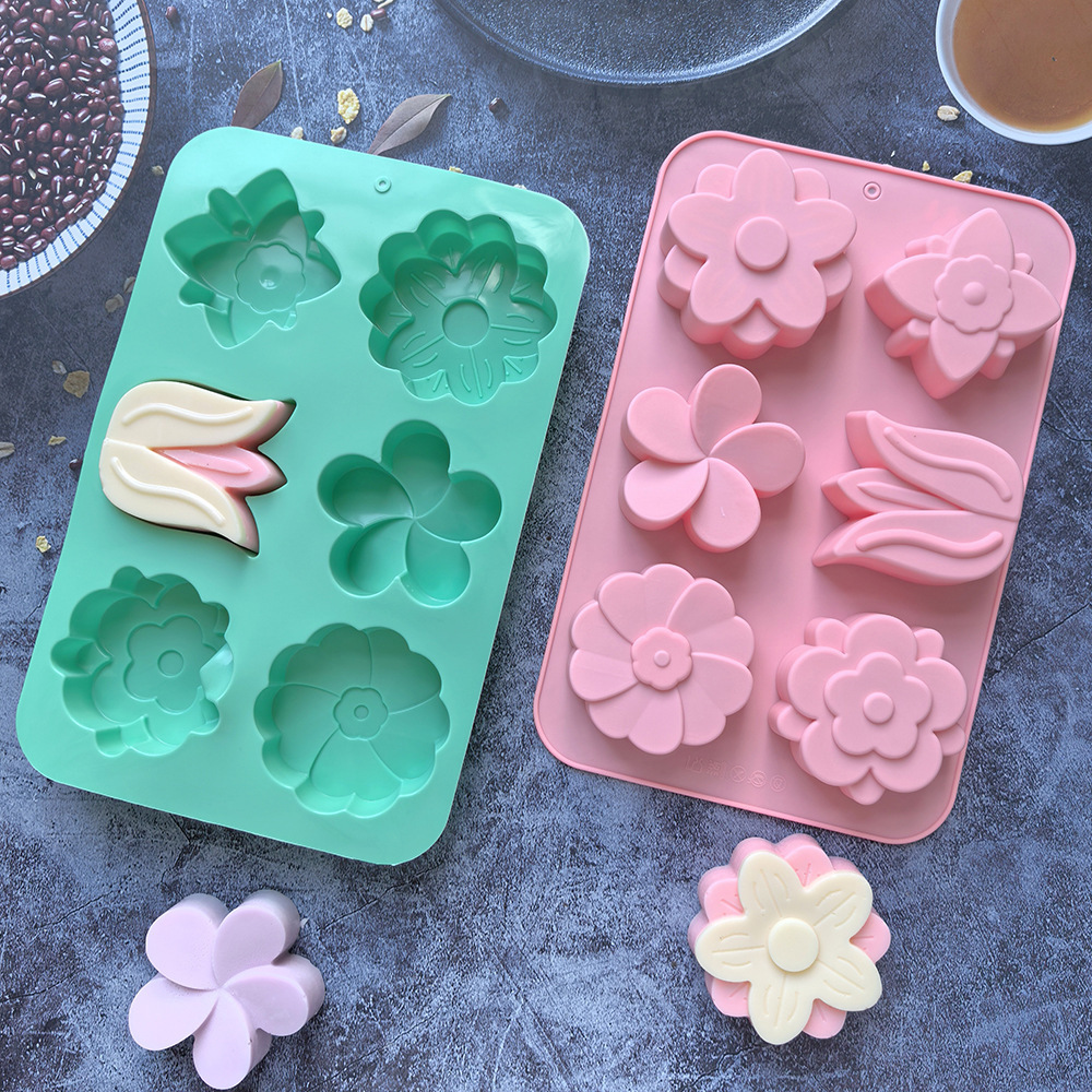 Melt Pour Soap Base - Verschiedene Blumen-Silikonformen, Blumenförmige Backformen Geeignet für